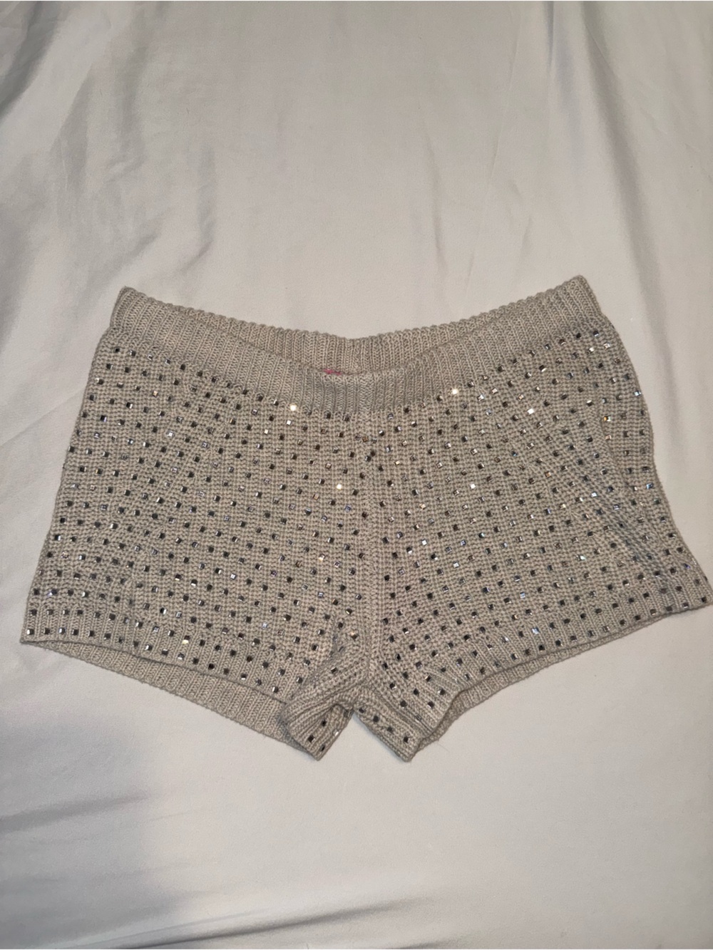 Edikted Beige Knit Sweater Shorts with Stud Details